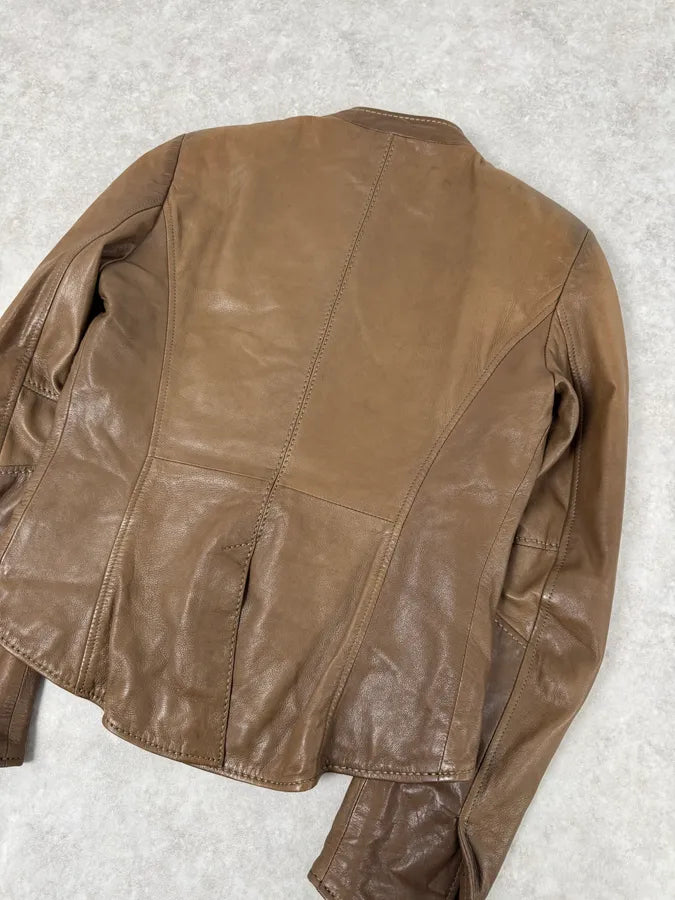 AW2011 Emporio Armani Napoleon Brown Leather Jacket UWNtBSB 5