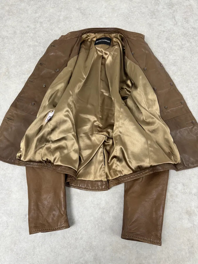 AW2011 Emporio Armani Napoleon Brown Leather Jacket UWNtBSB 7