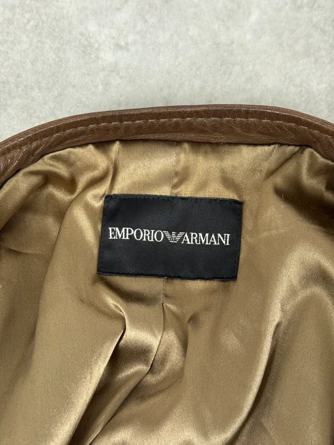 AW2011 Emporio Armani Napoleon Brown Leather Jacket UWNtBSB 8