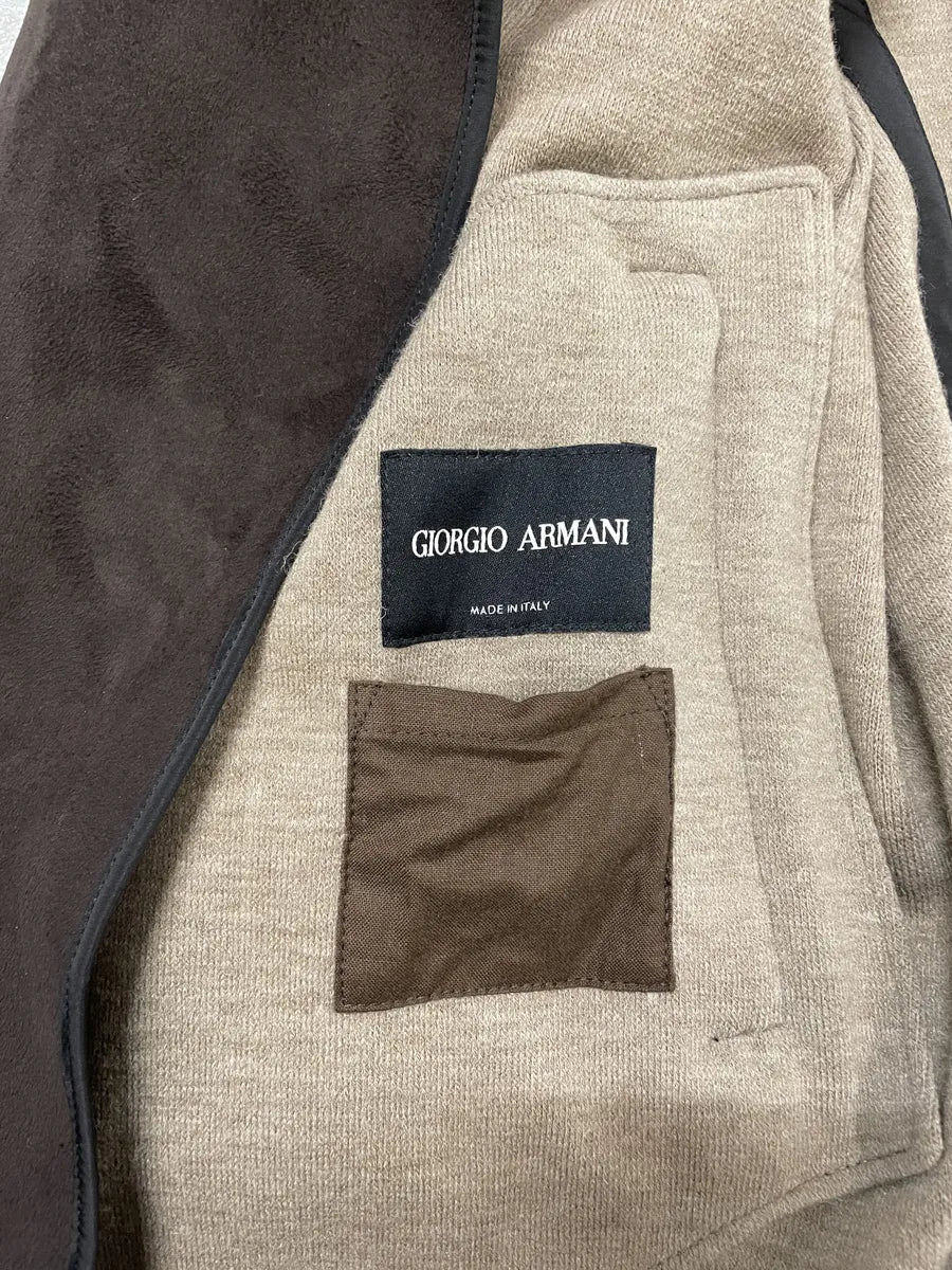 AW2011 Giorgio Armani Asymmetrical Zip Brown Hooded Suede Leather Coat BxrIbfA 9
