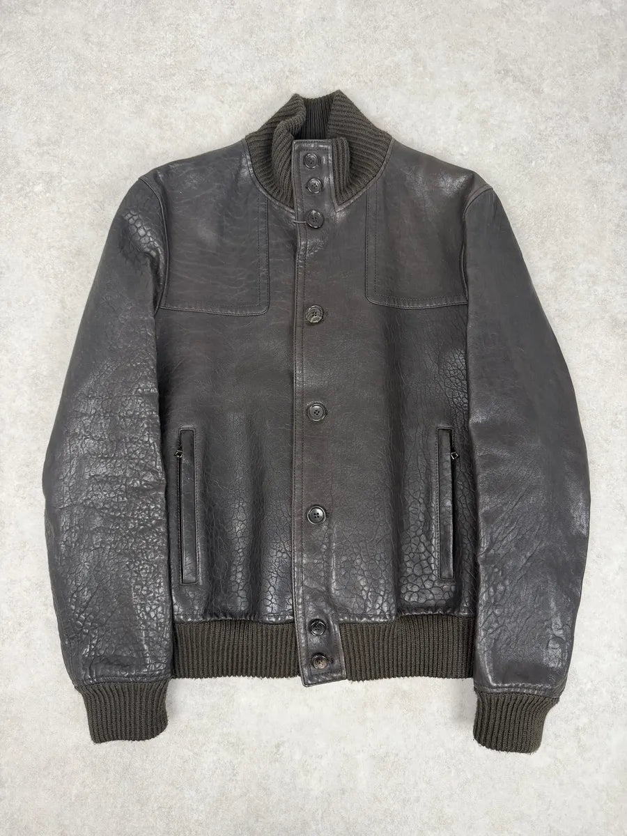 AW2011 Gucci Brown Buttoned Grained Leather Jacket OLrYhKp 0