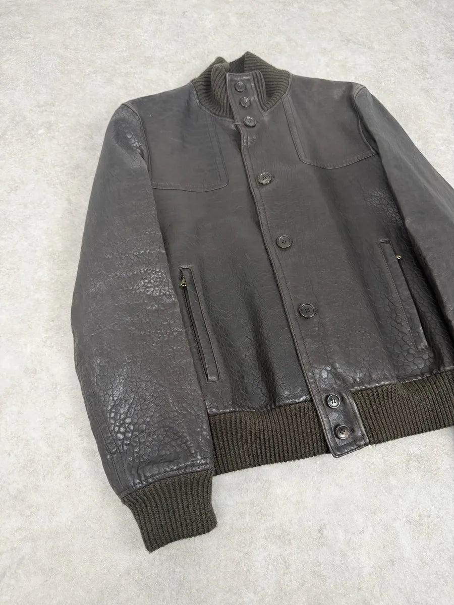 AW2011 Gucci Brown Buttoned Grained Leather Jacket OLrYhKp 10