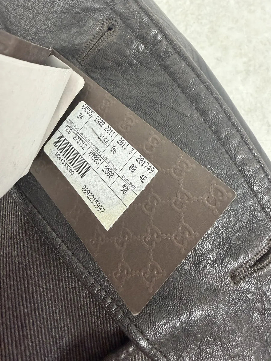 AW2011 Gucci Brown Buttoned Grained Leather Jacket OLrYhKp 12