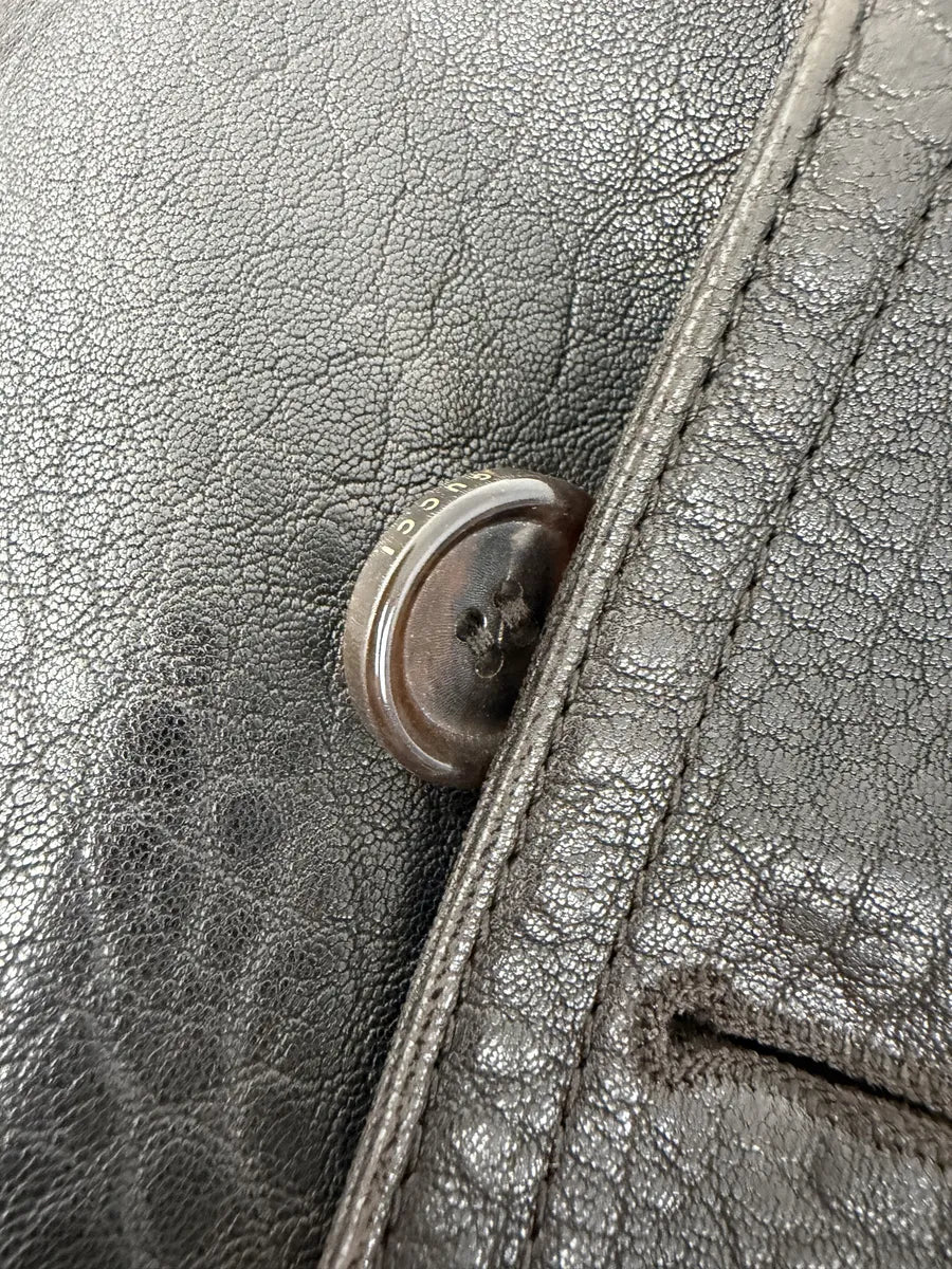 AW2011 Gucci Brown Buttoned Grained Leather Jacket OLrYhKp 14