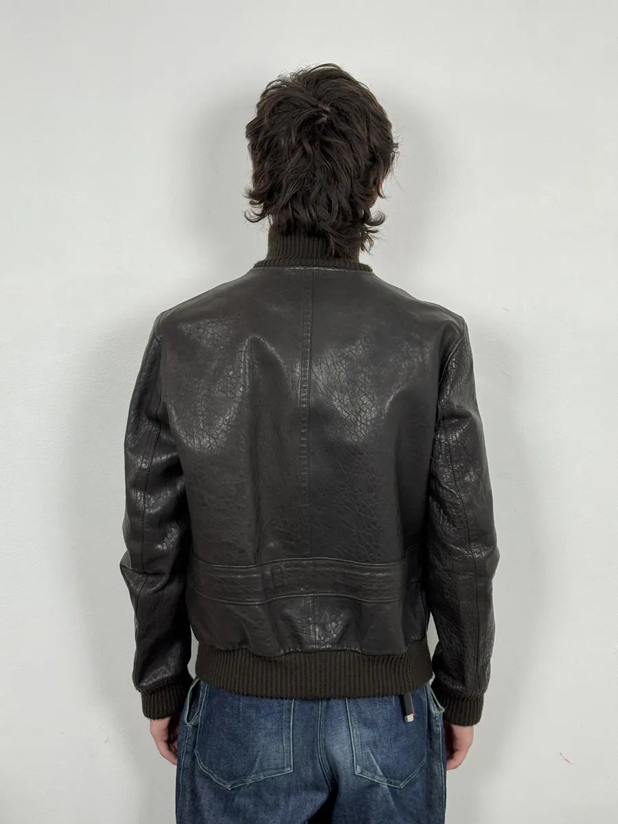 AW2011 Gucci Brown Buttoned Grained Leather Jacket OLrYhKp 3