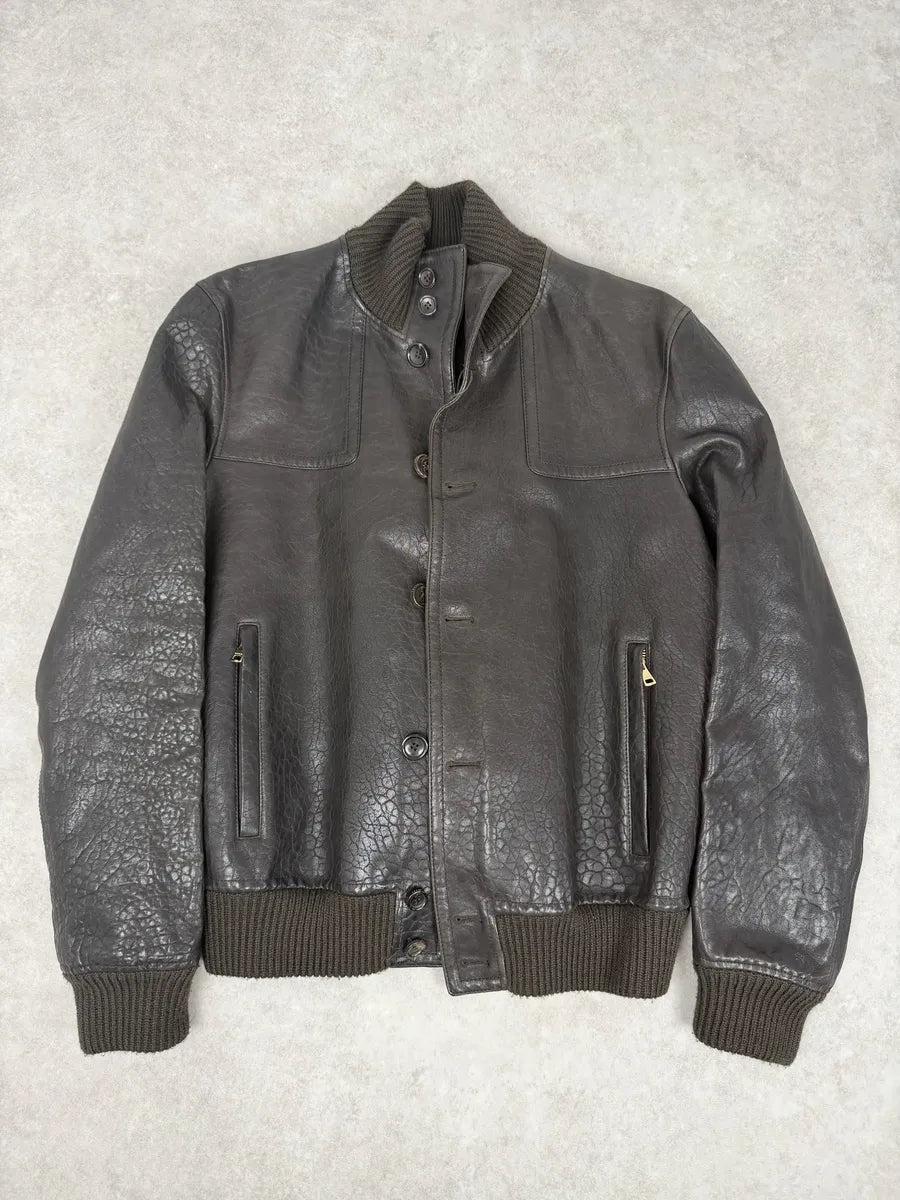 AW2011 Gucci Brown Buttoned Grained Leather Jacket OLrYhKp 4