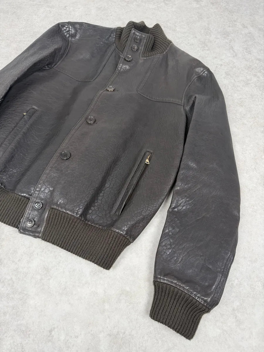 AW2011 Gucci Brown Buttoned Grained Leather Jacket OLrYhKp 5