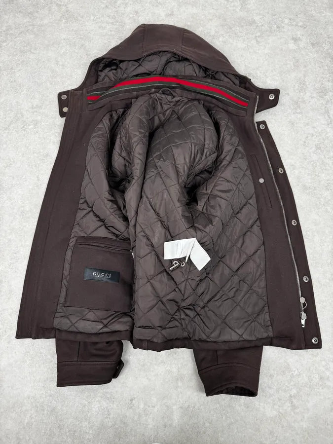 AW2011 Gucci Brown Hooded Wool Jacket afLAbzz 7