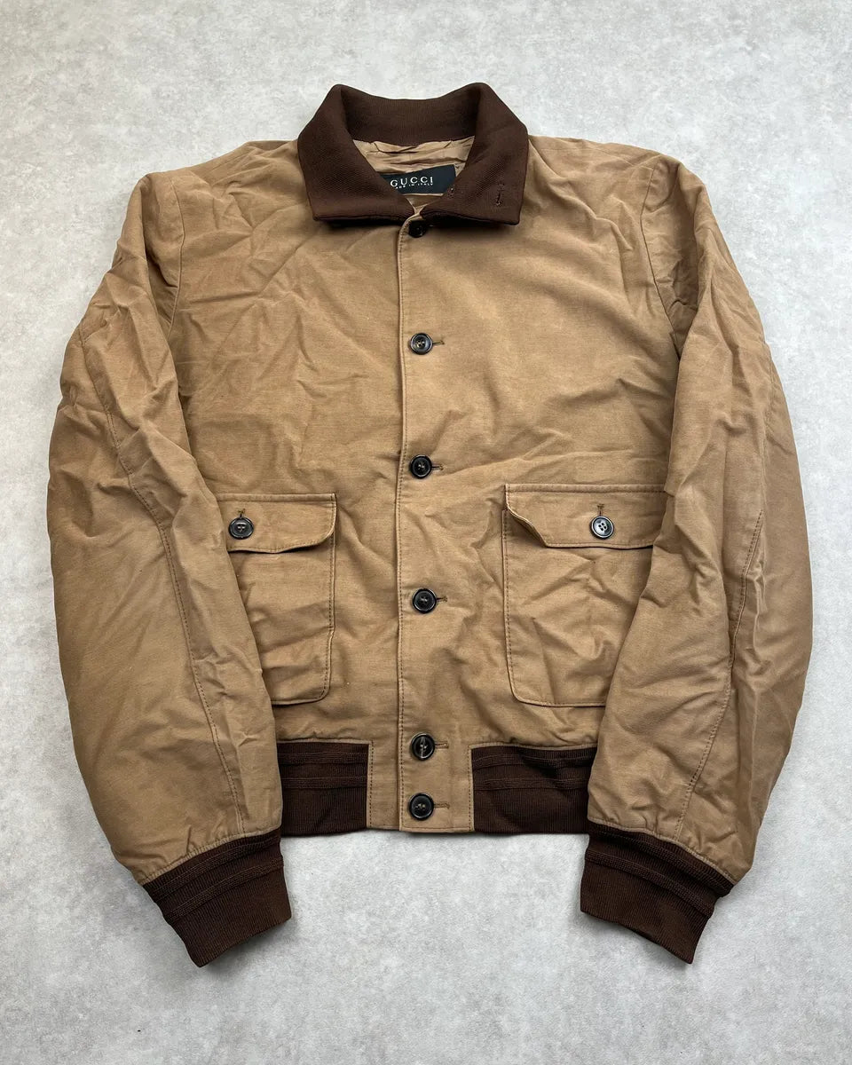 SS2011 Gucci Camel Cargo Buttoned Collar Jacket by Frida Giannini OXQtCnl 0