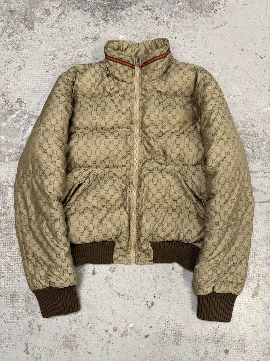 AW2011 Gucci Monogram Beige Propaganda Puffer Bomber Jacket KWWaFUd 0