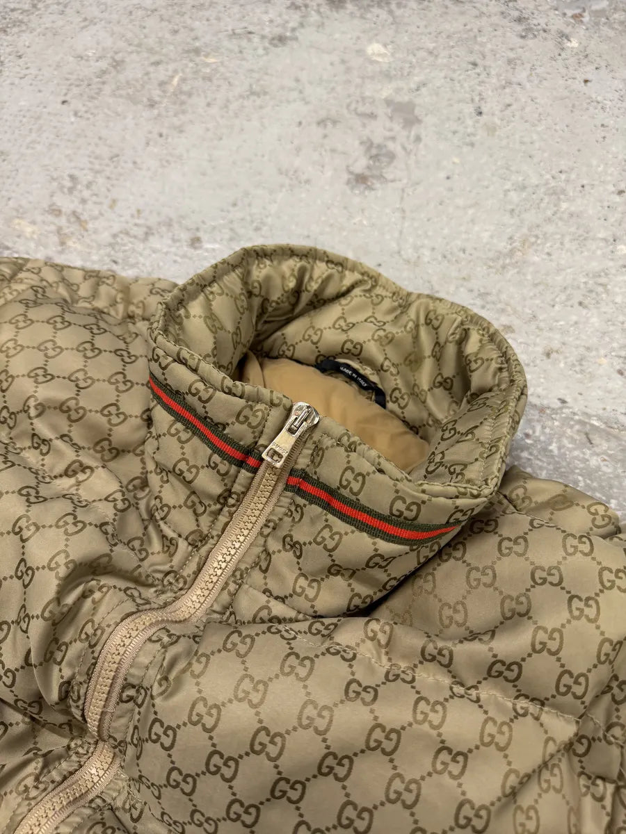 AW2011 Gucci Monogram Beige Propaganda Puffer Bomber Jacket KWWaFUd 11