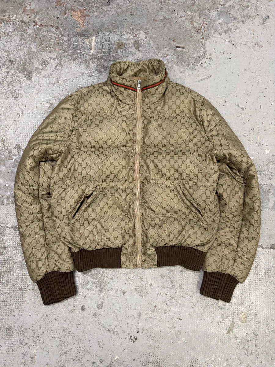 AW2011 Gucci Monogram Beige Propaganda Puffer Bomber Jacket KWWaFUd 3