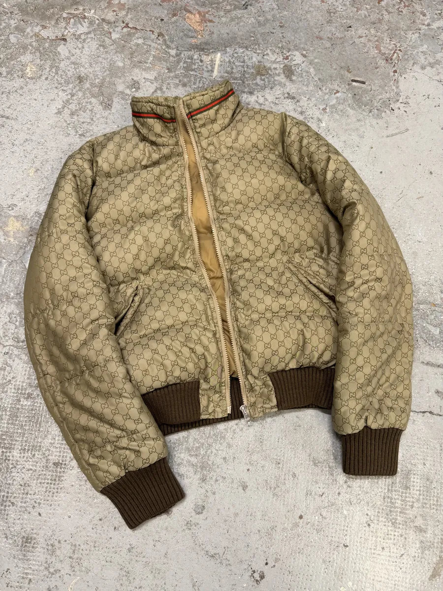 AW2011 Gucci Monogram Beige Propaganda Puffer Bomber Jacket KWWaFUd 5