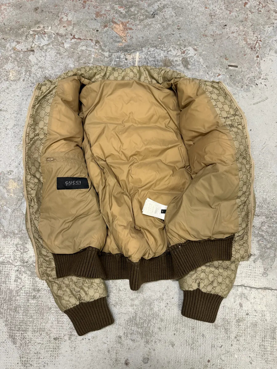 AW2011 Gucci Monogram Beige Propaganda Puffer Bomber Jacket KWWaFUd 7