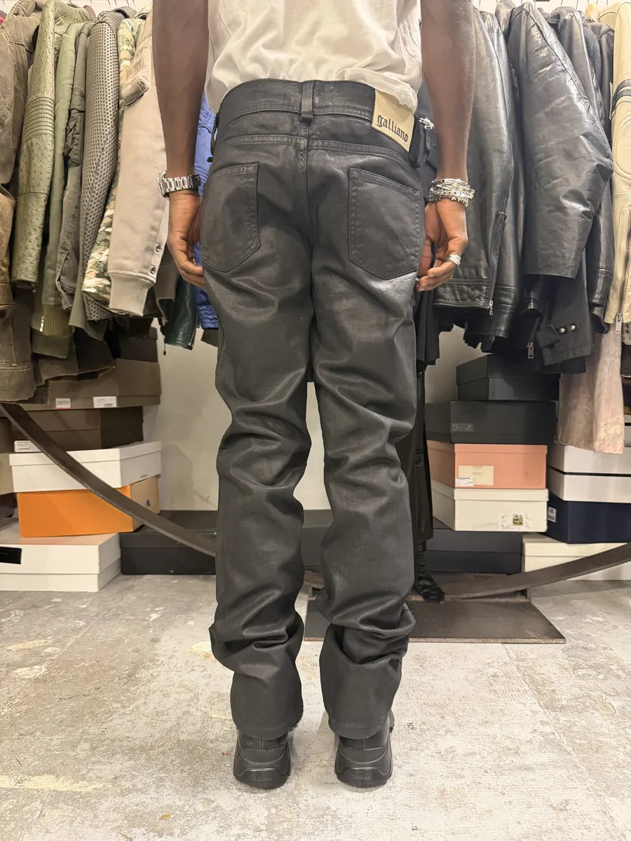 AW2011 John Galliano Black Waxed Effect Dark Denim Jeans SkEKJvI 3