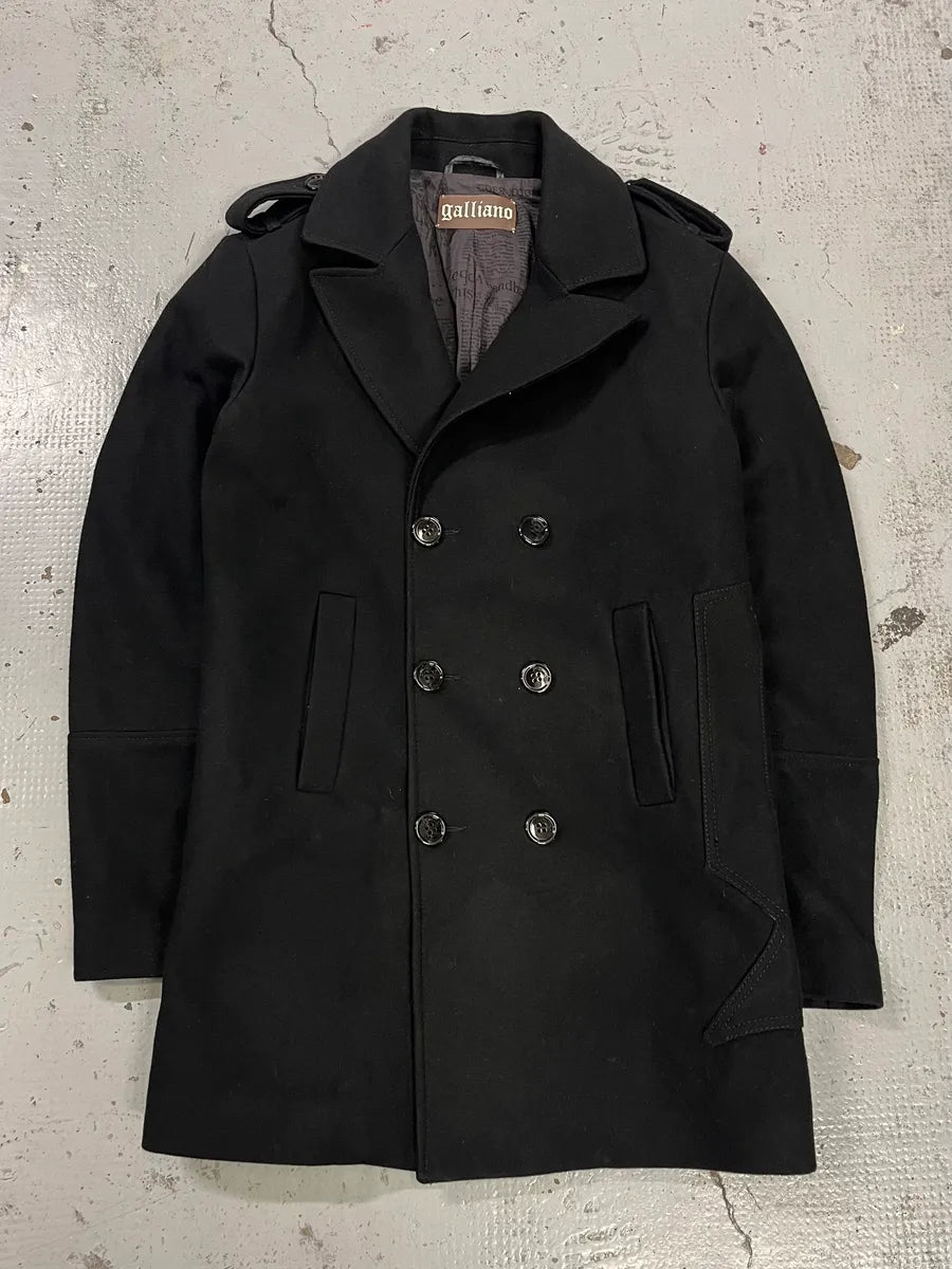 AW2011 John Galliano Double-Breasted Black Wool Coat EAkNtbJ 0