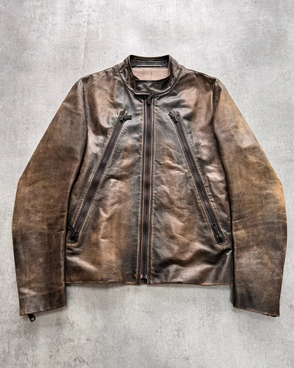 AW2011 Maison Margiela 5-Zip Distressed Leather Jacket (S) 0