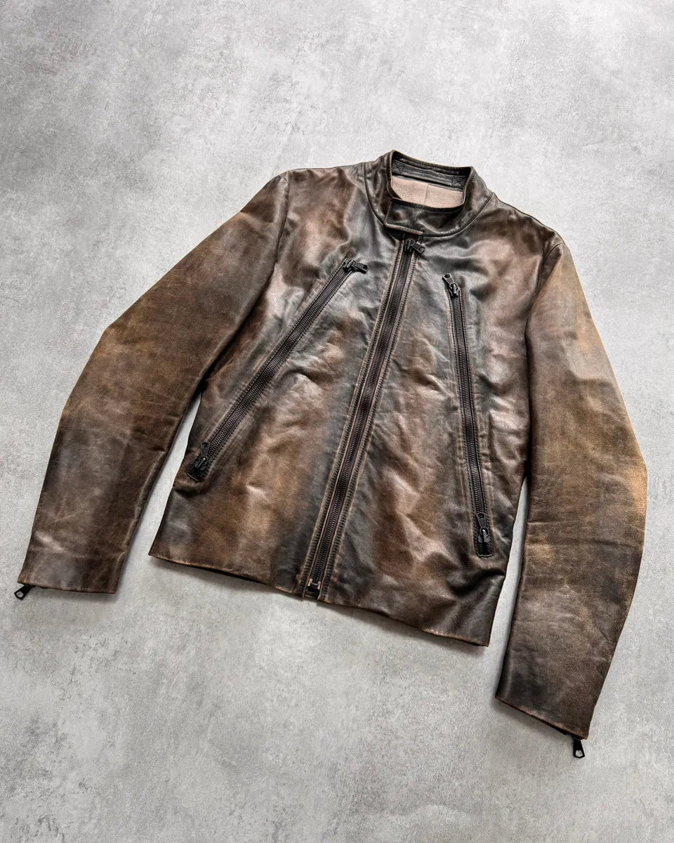AW2011 Maison Margiela 5-Zip Distressed Leather Jacket (S) 1