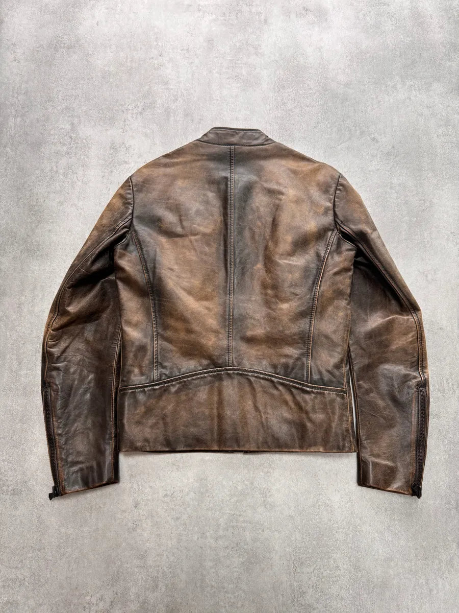 AW2011 Maison Margiela 5-Zip Distressed Leather Jacket (S) 2