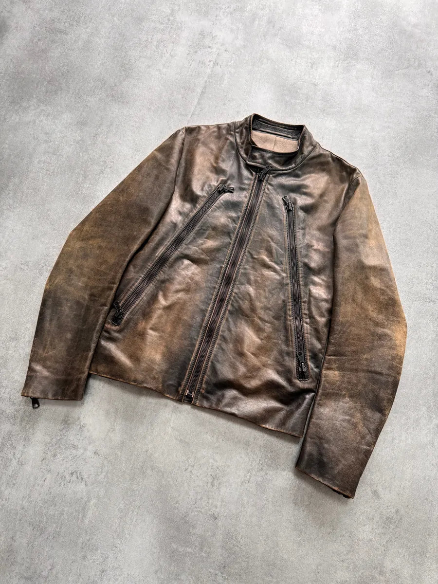 AW2011 Maison Margiela 5-Zip Distressed Leather Jacket – Dolce