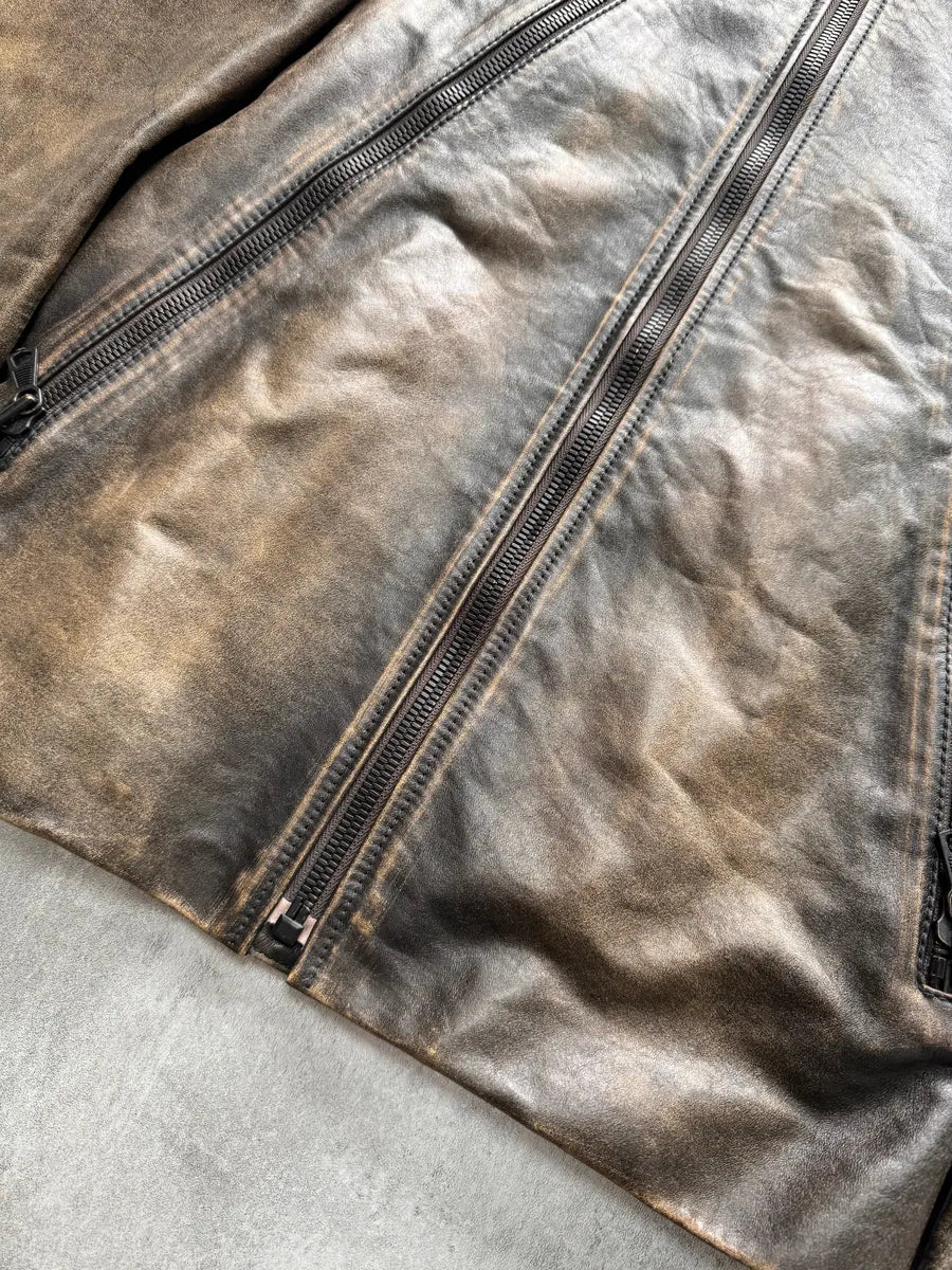 AW2011 Maison Margiela 5-Zip Distressed Leather Jacket (S) 5