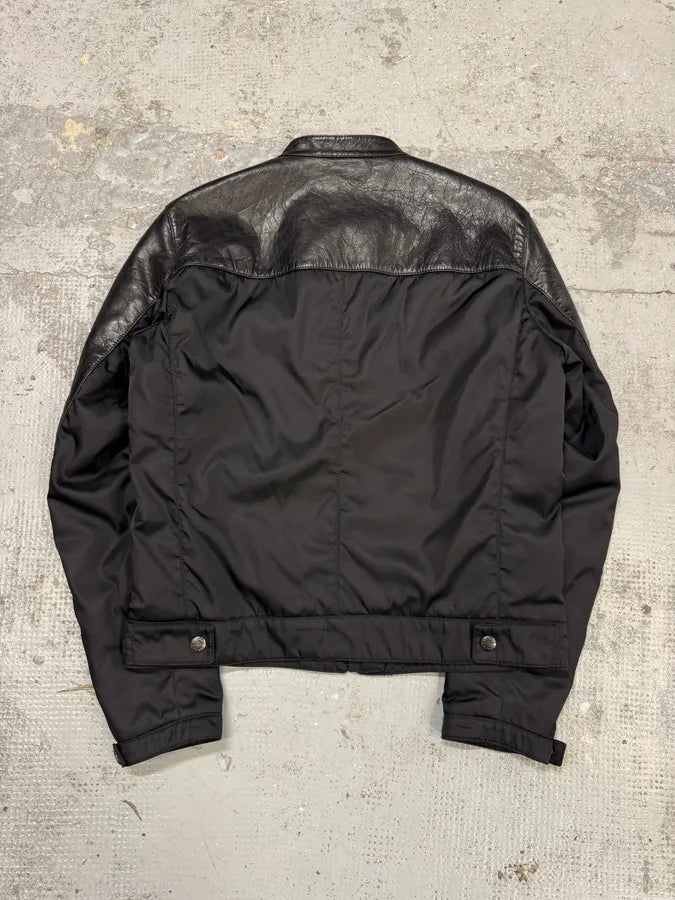 AW2011 Prada Black Biker Nylon & Leather Hybrid Bomber Jacket RJdzqAG 3