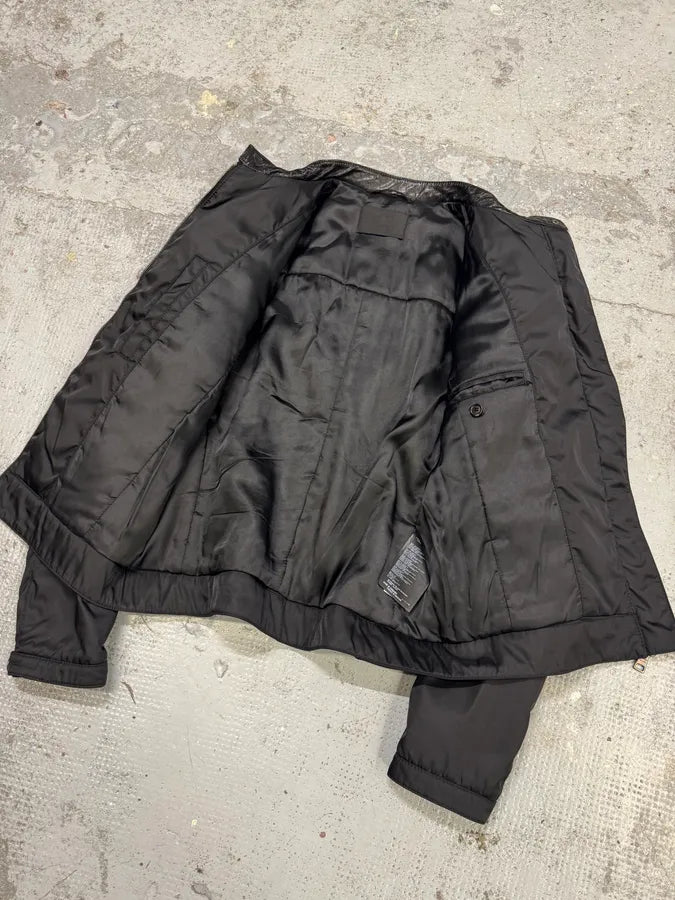 AW2011 Prada Black Biker Nylon & Leather Hybrid Bomber Jacket RJdzqAG 6