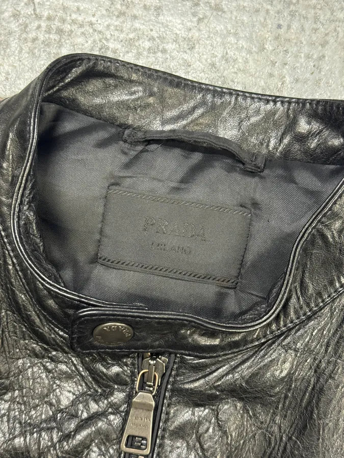 AW2011 Prada Black Biker Nylon & Leather Hybrid Bomber Jacket RJdzqAG 7