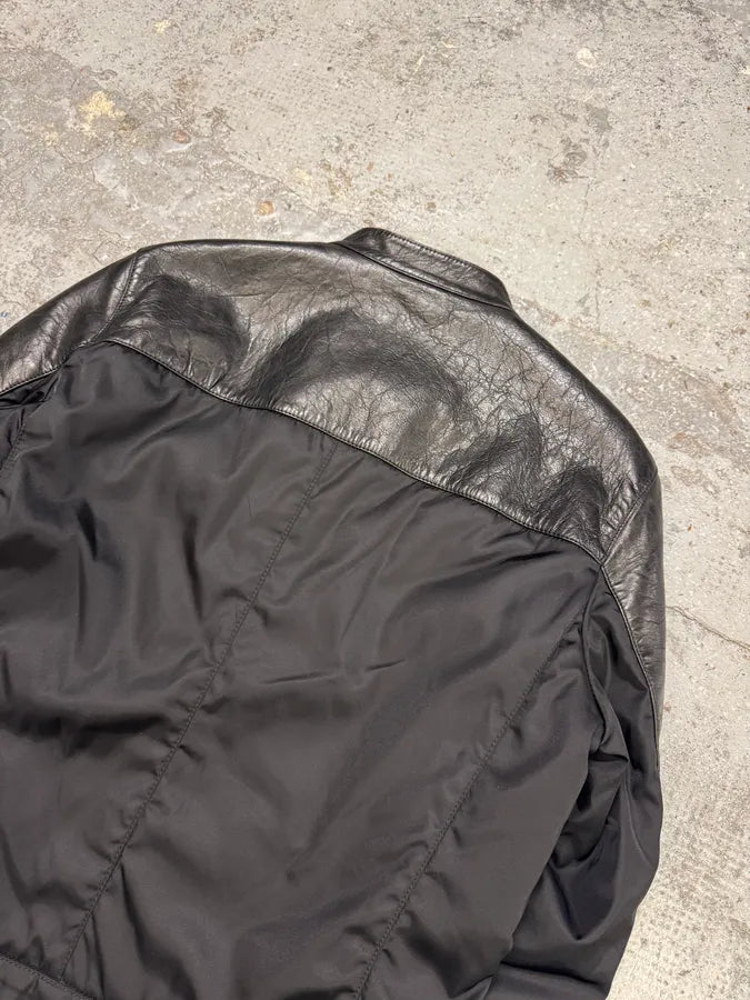 AW2011 Prada Black Biker Nylon & Leather Hybrid Bomber Jacket RJdzqAG 9