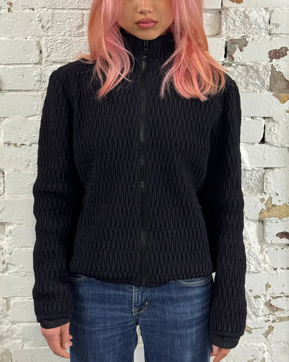 AW2011 Prada Black Pleated Texture Zip-up Jacket paXgxlx 1