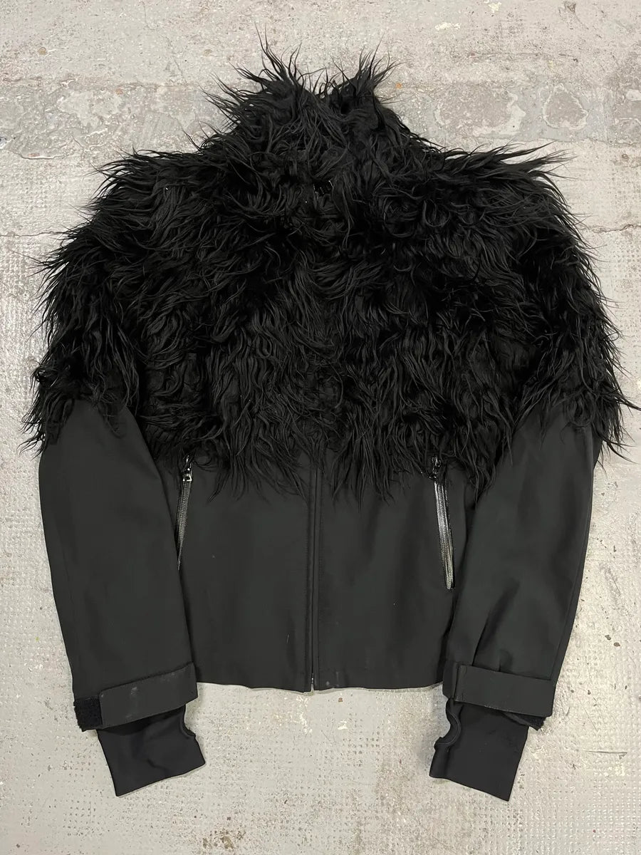 AW2011 Prada Faux Fur Hybrid Technical Black Jacket QobTqyT 0