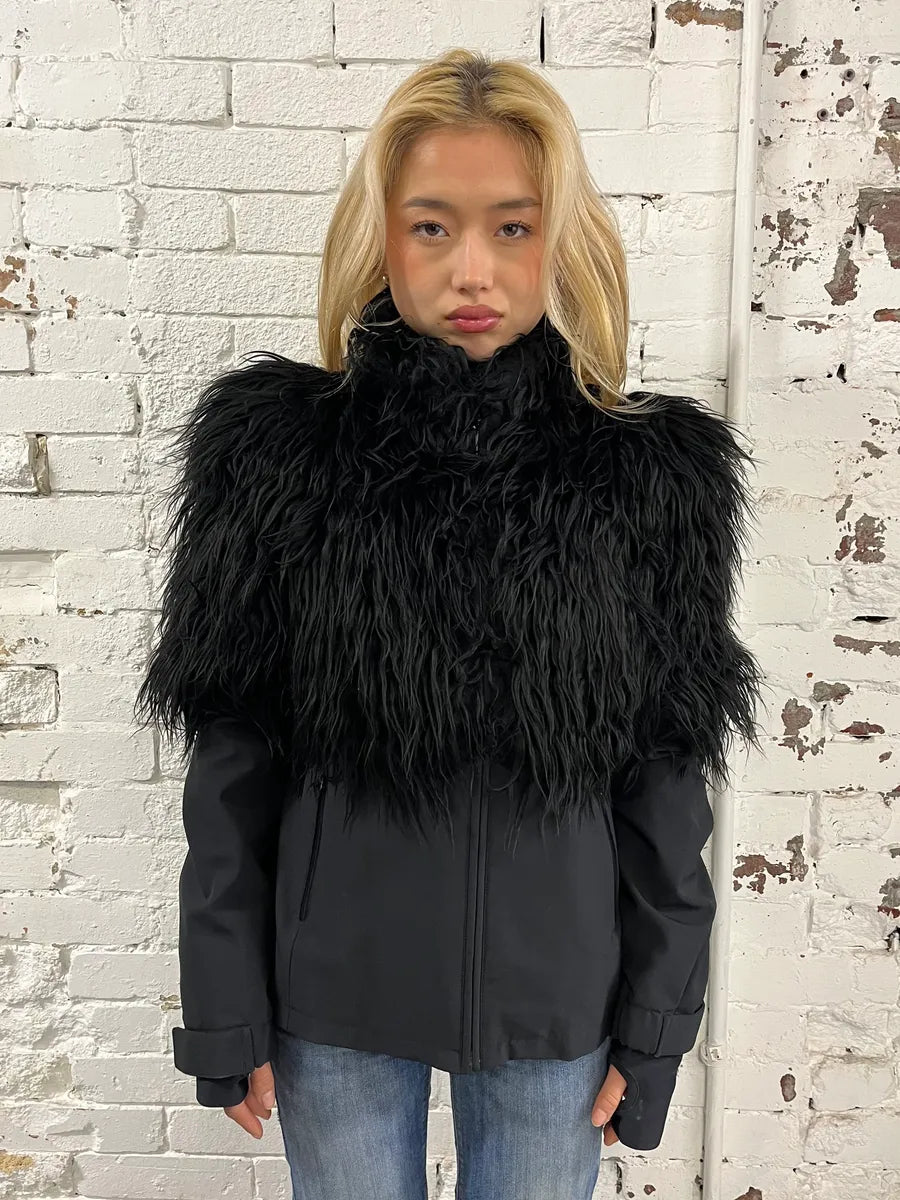 AW2011 Prada Faux Fur Hybrid Technical Black Jacket QobTqyT 1