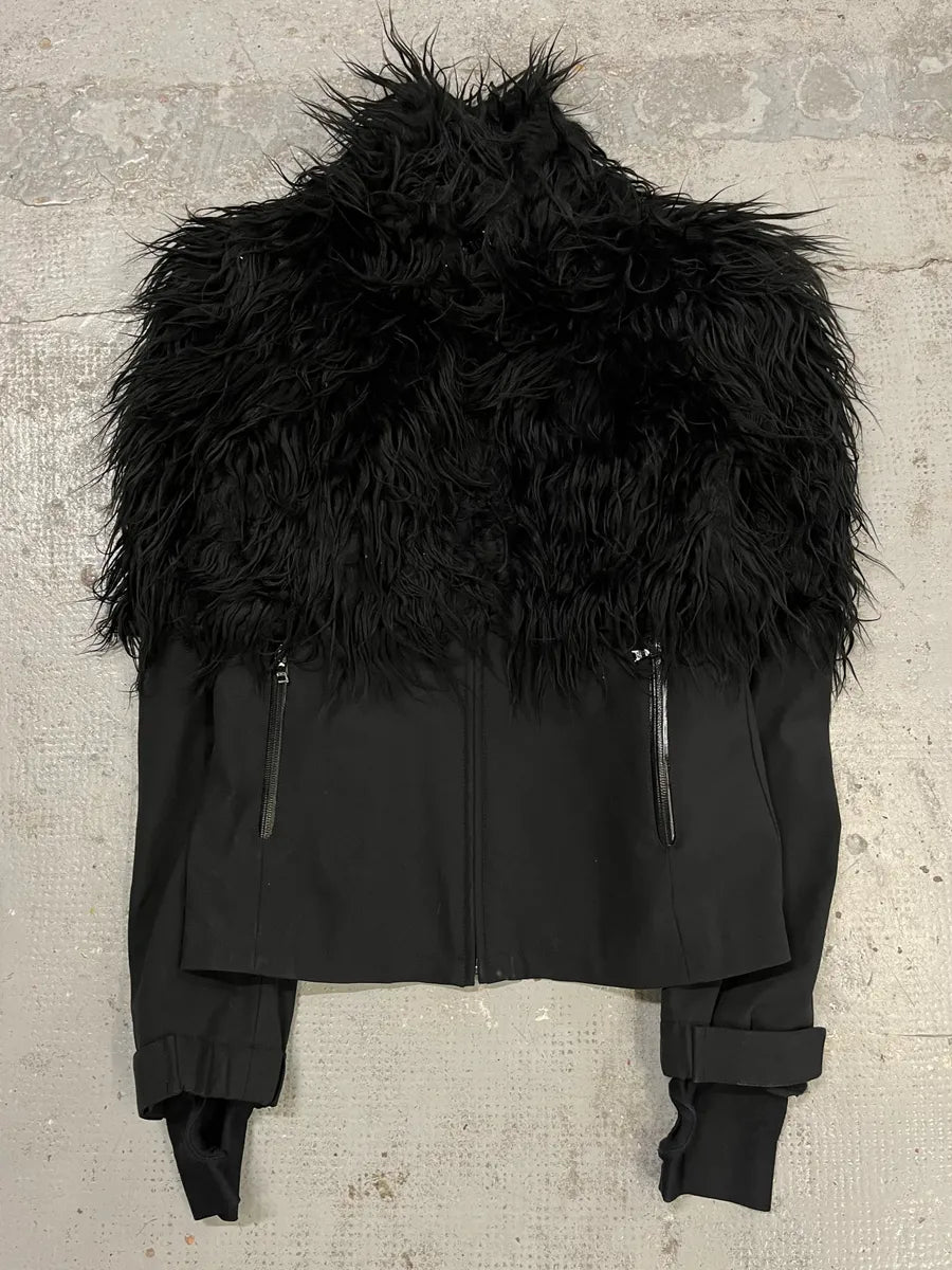 AW2011 Prada Faux Fur Hybrid Technical Black Jacket QobTqyT 3
