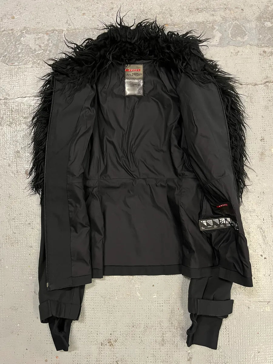 AW2011 Prada Faux Fur Hybrid Technical Black Jacket QobTqyT 7