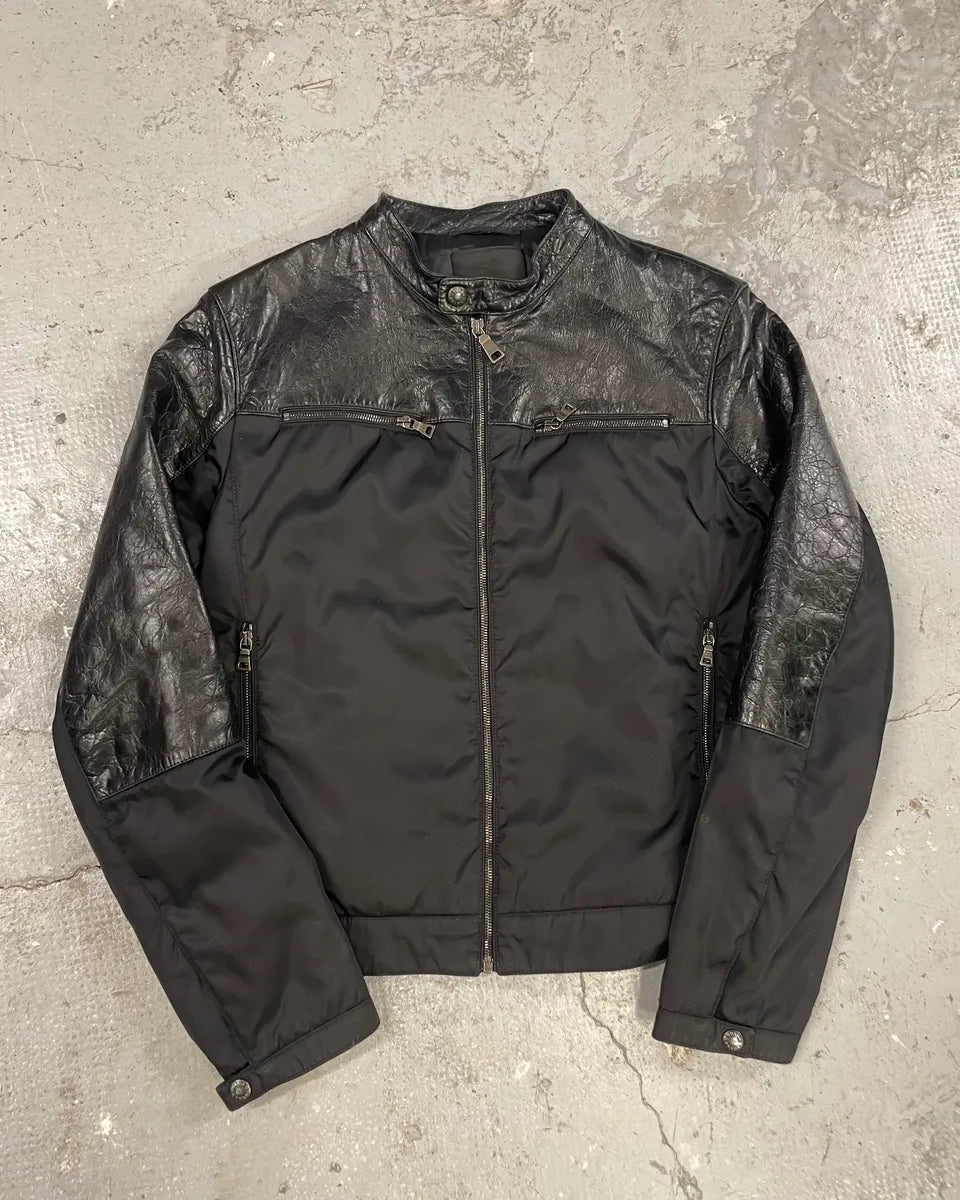 AW2011 Prada Hybrid Leather Black Nylon Jacket (L) 0