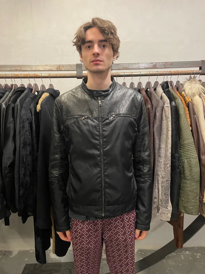 AW2011 Prada Hybrid Leather Black Nylon Jacket (L) 2