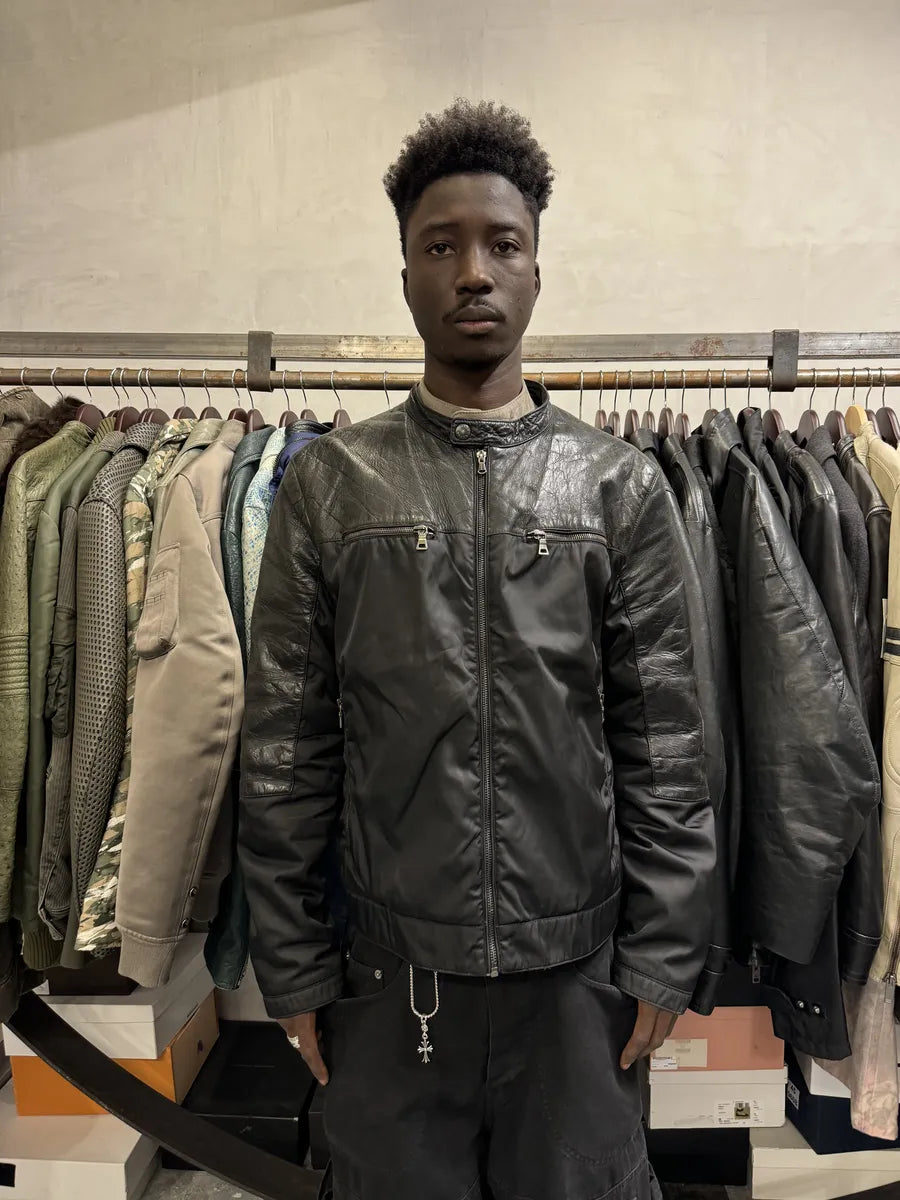 AW2011 Prada Hybrid Leather Black Nylon Jacket UdmAbZd 8