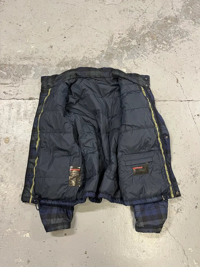 AW2011 Prada Linea Rossa Checkered Navy & Green Puffer Jacket JyJveAc 8