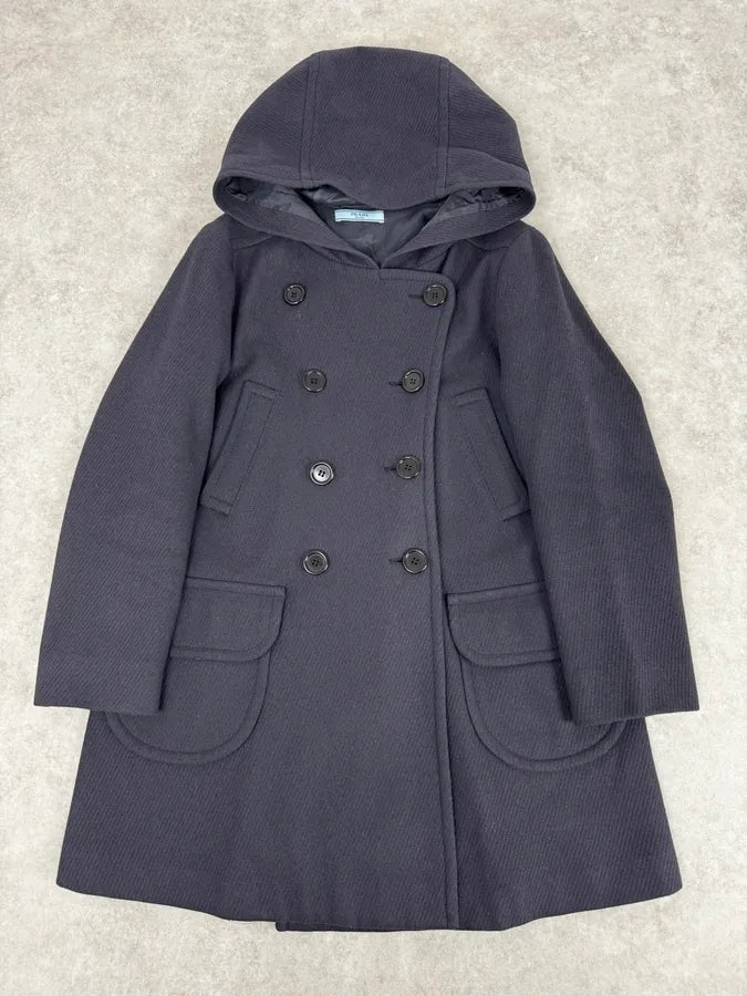 AW2011 Prada Navy Asymmetrical Wool Double-Breasted Long Jacket vwVeYMQ 0