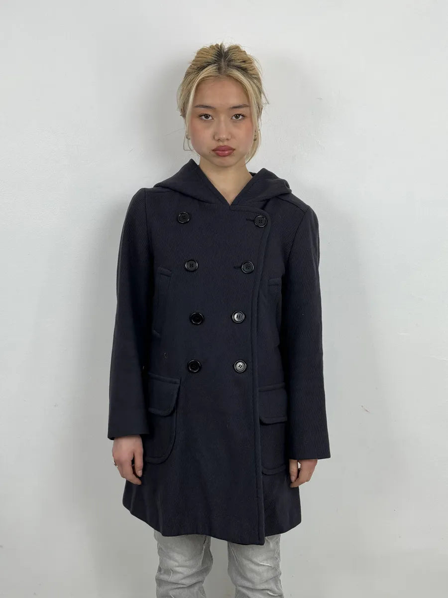 AW2011 Prada Navy Asymmetrical Wool Double-Breasted Long Jacket vwVeYMQ 1