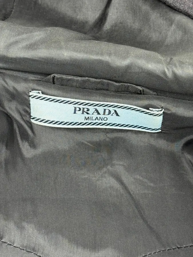 AW2011 Prada Navy Asymmetrical Wool Double-Breasted Long Jacket vwVeYMQ 10