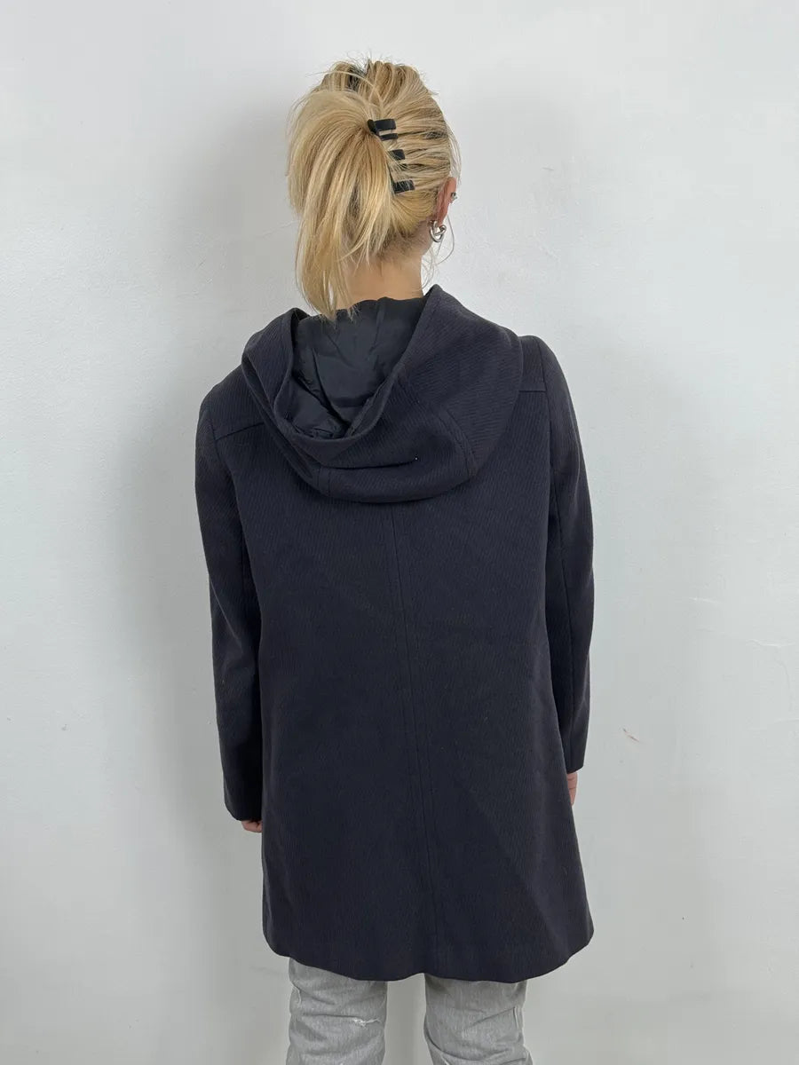 AW2011 Prada Navy Asymmetrical Wool Double-Breasted Long Jacket vwVeYMQ 2