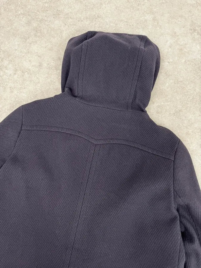 AW2011 Prada Navy Asymmetrical Wool Double-Breasted Long Jacket vwVeYMQ 6
