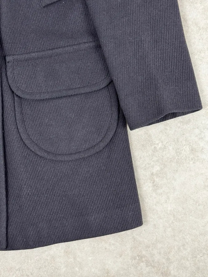 AW2011 Prada Navy Asymmetrical Wool Double-Breasted Long Jacket vwVeYMQ 8