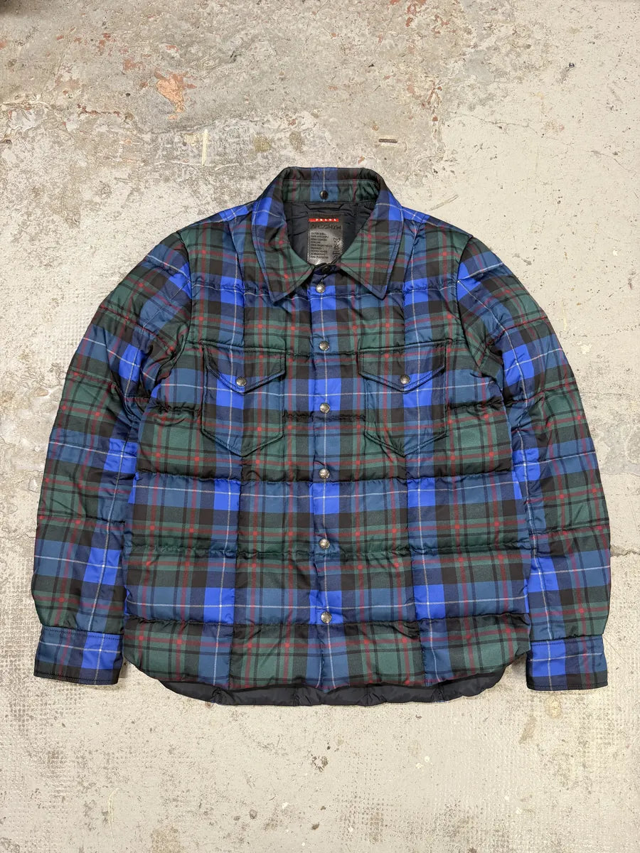 AW2011 Prada Tartan Blue & Green Puffer Jacket VDXMNLk 0