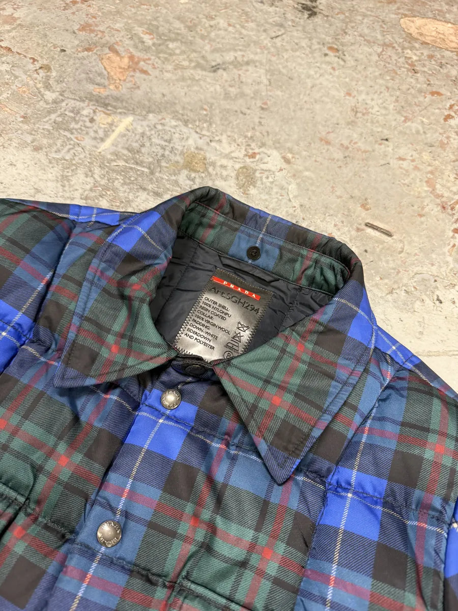 AW2011 Prada Tartan Blue & Green Puffer Jacket VDXMNLk 12