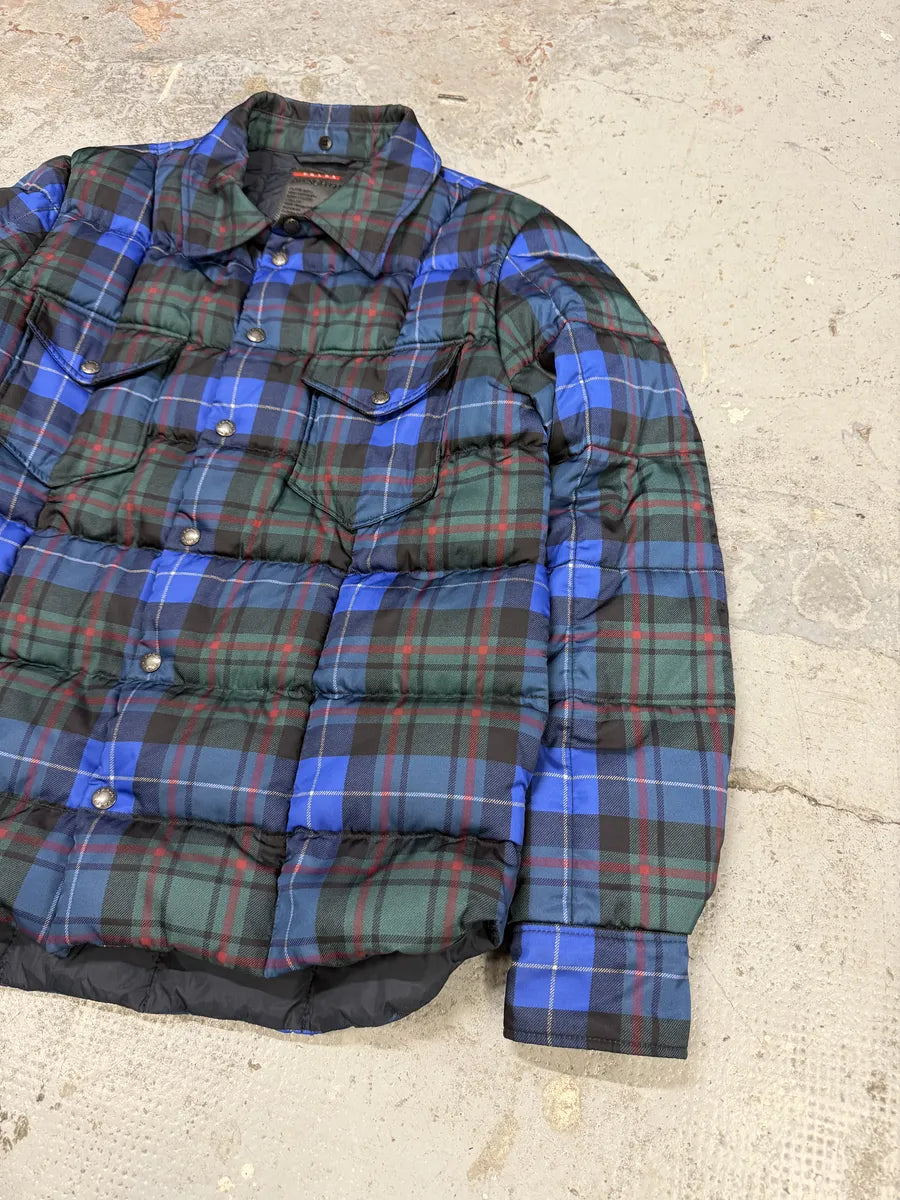 AW2011 Prada Tartan Blue & Green Puffer Jacket VDXMNLk 4