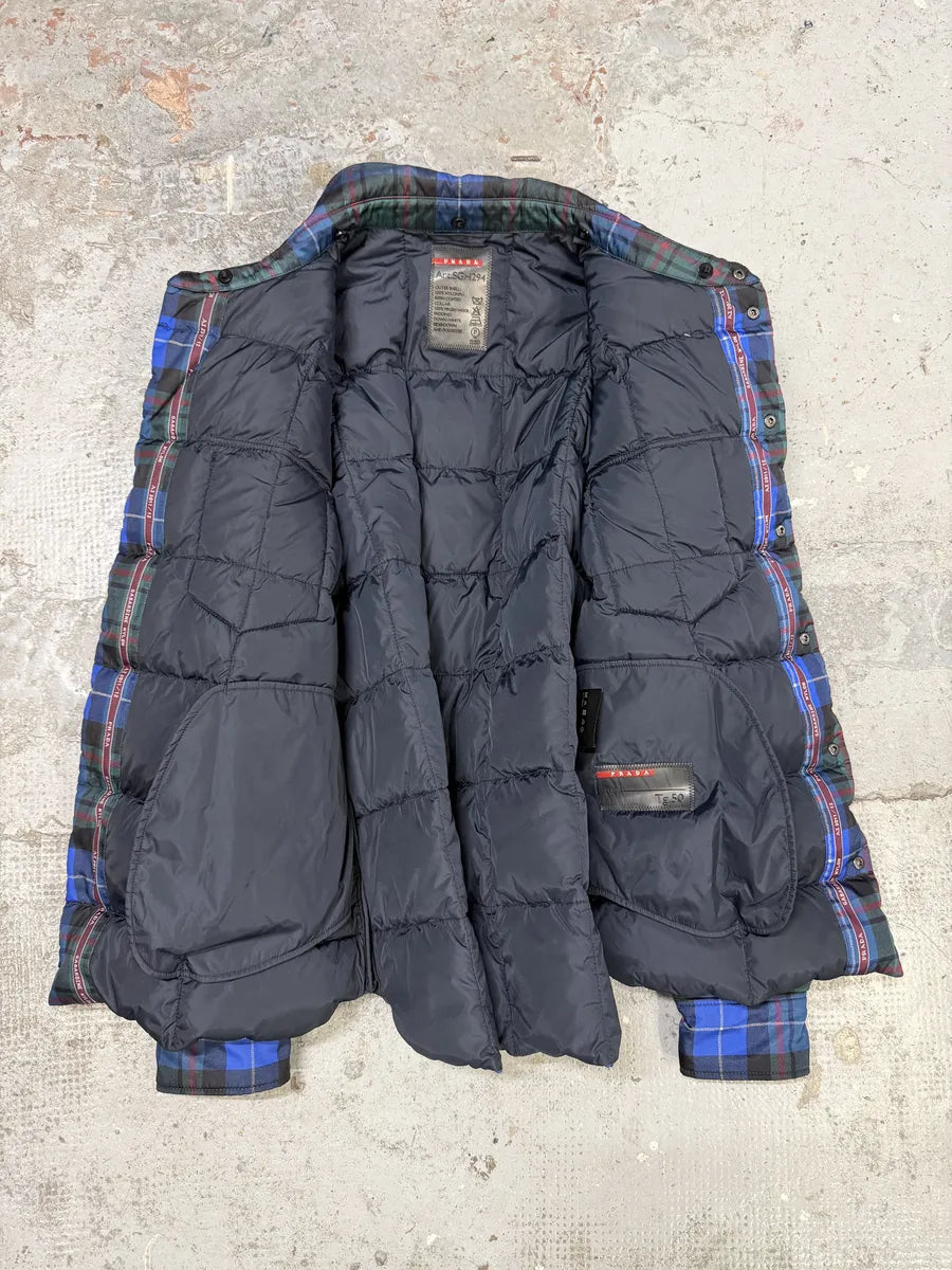 AW2011 Prada Tartan Blue & Green Puffer Jacket VDXMNLk 6