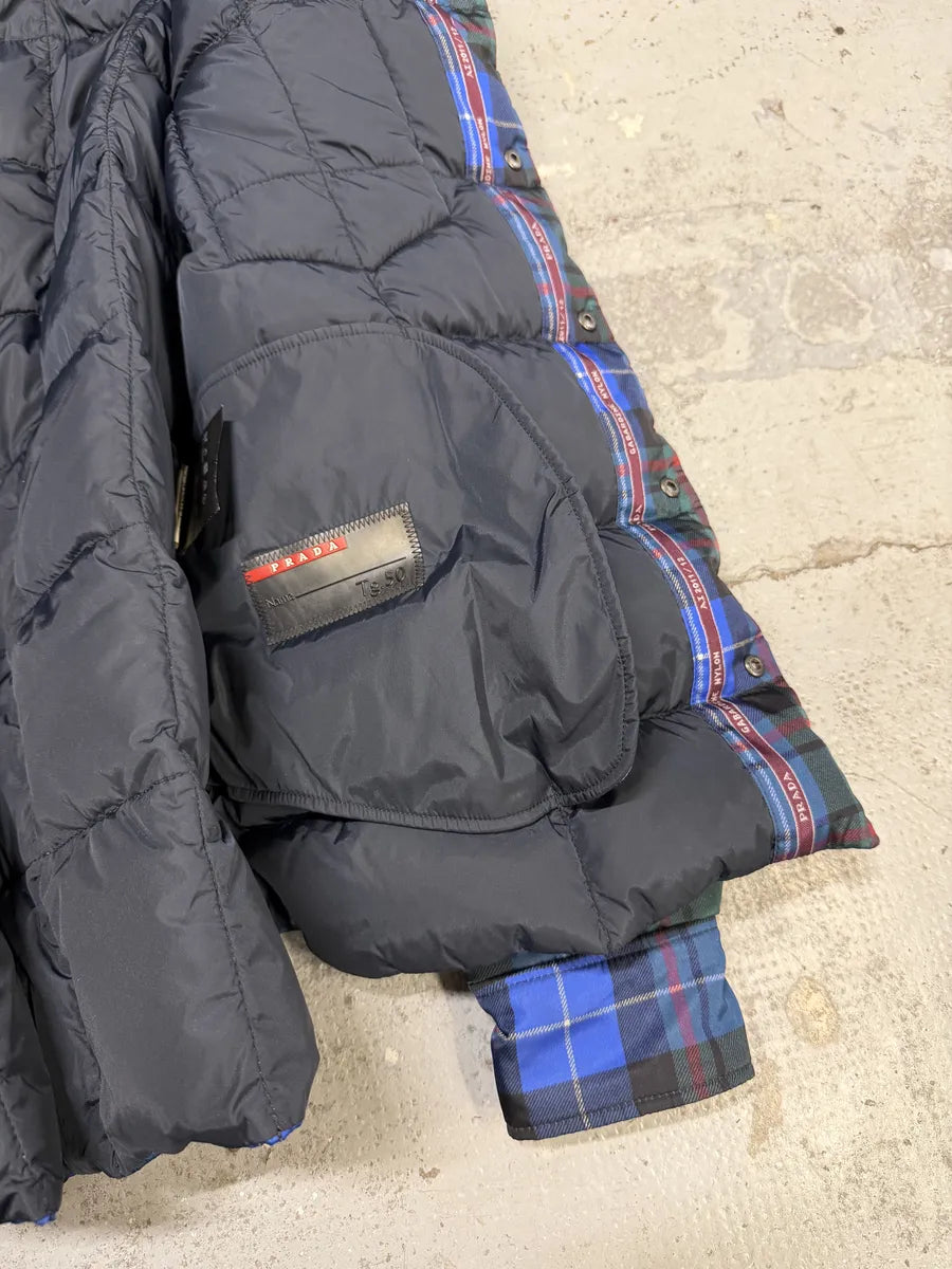 AW2011 Prada Tartan Blue & Green Puffer Jacket VDXMNLk 8