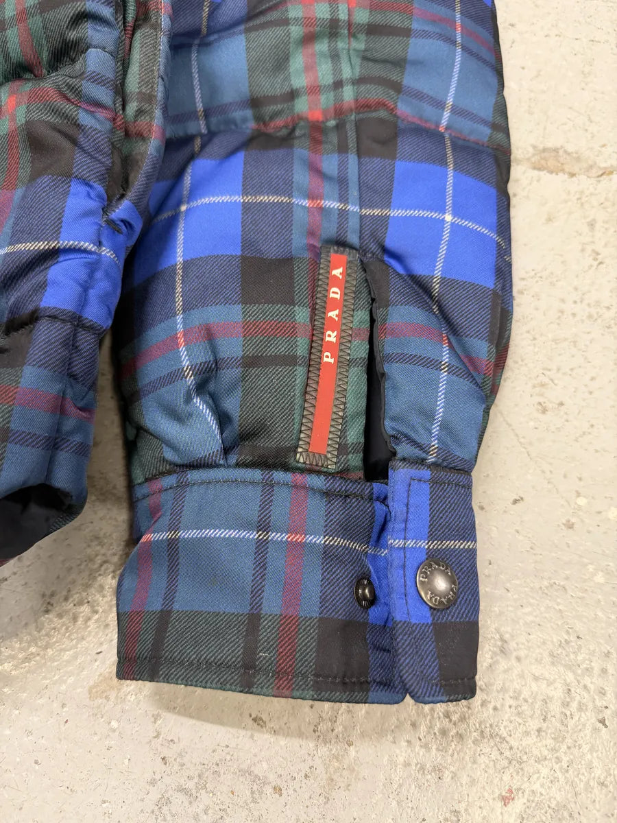 AW2011 Prada Tartan Blue & Green Puffer Jacket VDXMNLk 9